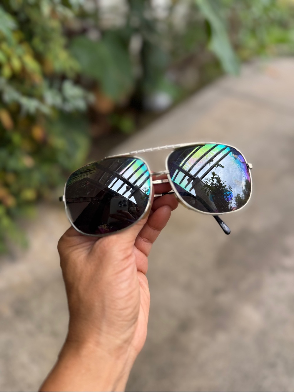 Aviator Mirrored Lens Sunglasses - Black/Silver